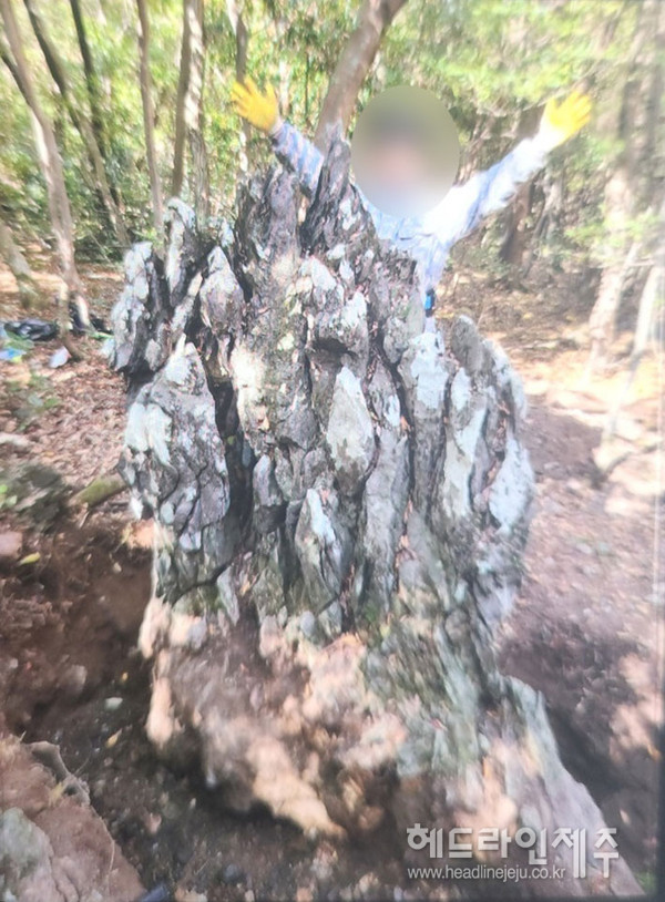 자연석을 훔친 일당이 범행 당시 자연석을 훔치고 찍은 것으로 추정되는 사진 (사진 = 서귀포경찰서) ⓒ헤드라인제주